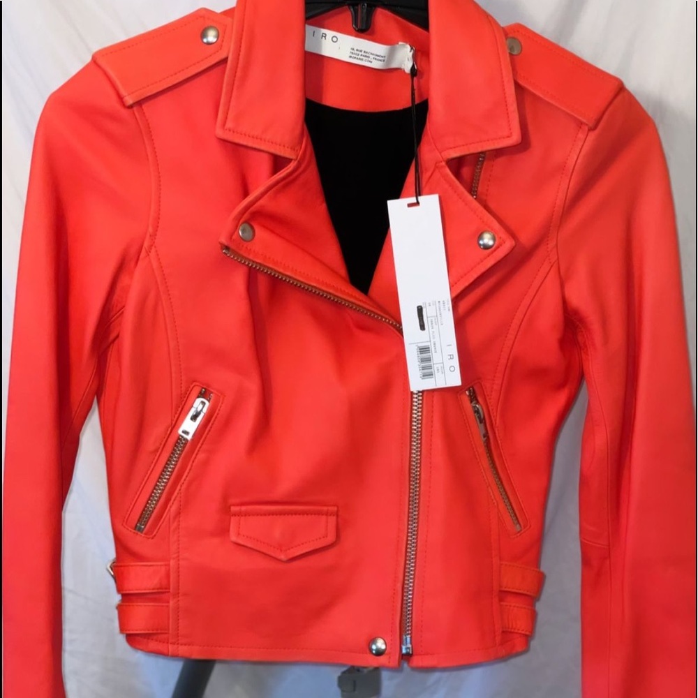 Bright Orange leather jacket brand new with tags !! Motorcycle jacket style !